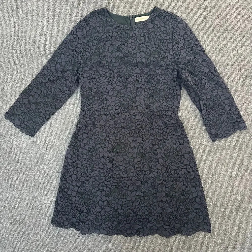 Tory Burch Women’s Lacey Midi Dress 3/4 Sleeve Knee Length Navy Semi Formal 10